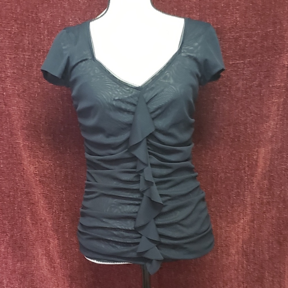 💲SALE💲WHBM Sheer Ruffled Black Blouse Sz Sm